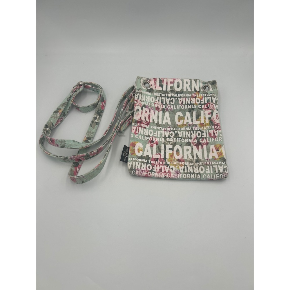 Robin Ruth California Passport Crossbody Bag Mint Green Floral Canvas Travel